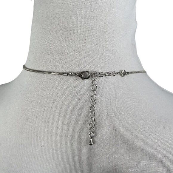 Silver Tone Necklace with Blue Retangle Pendant Slide on Chain 17” 3” Extender - Picture 5 of 8